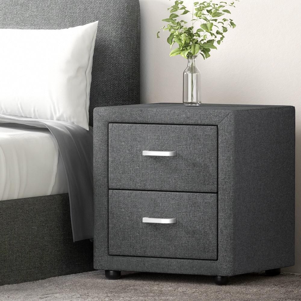 Artiss 2X Bedside Table 2 Drawers Side Table Fabric - CADEN Grey - Mekamart Australia