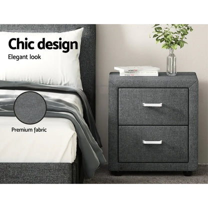 Artiss 2X Bedside Table 2 Drawers Side Table Fabric - CADEN Grey - Mekamart Australia