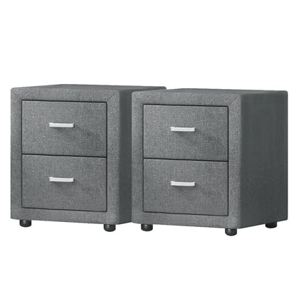 Artiss 2X Bedside Table 2 Drawers Side Table Fabric - CADEN Grey - Mekamart Australia