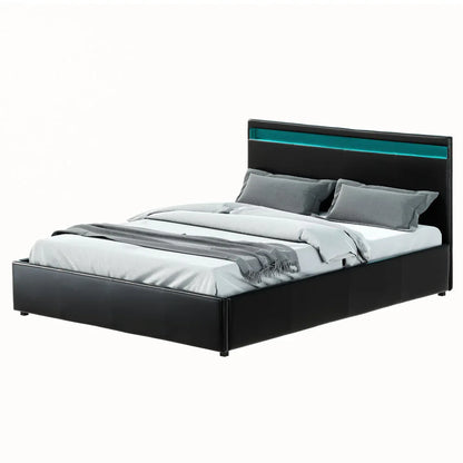 Artiss Bed Frame Queen Size LED Gas Lift Black COLE - Mekamart Australia