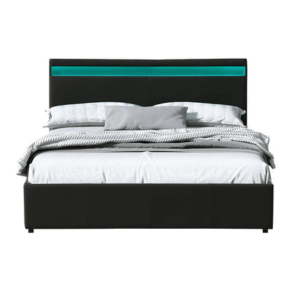 Artiss Bed Frame Queen Size LED Gas Lift Black COLE - Mekamart Australia