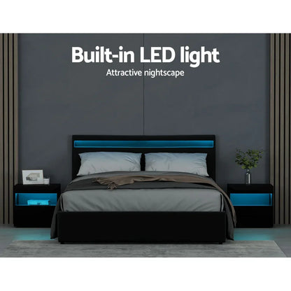 Artiss Bed Frame Queen Size LED Gas Lift Black COLE - Mekamart Australia