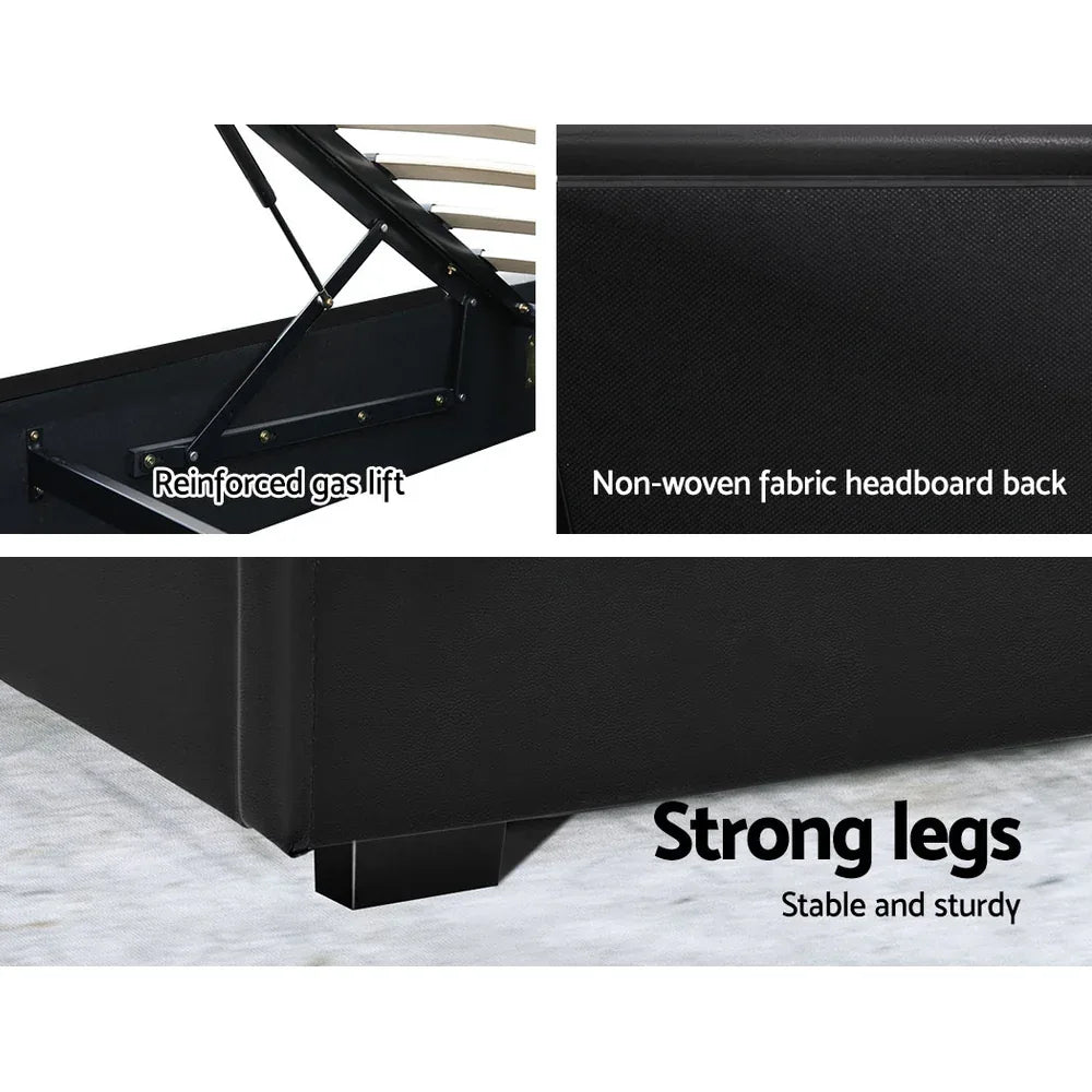 Artiss Bed Frame Queen Size LED Gas Lift Black COLE - Mekamart Australia