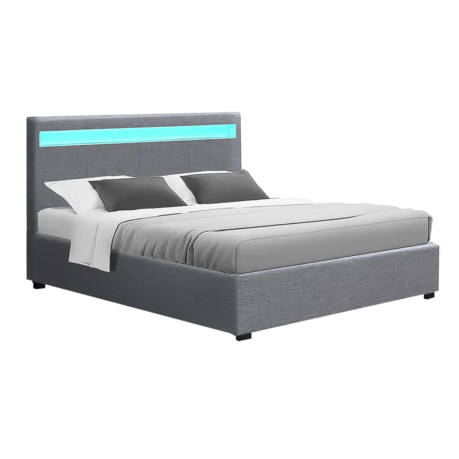 Artiss Bed Frame Queen Size LED Gas Lift Grey COLE - Mekamart Australia
