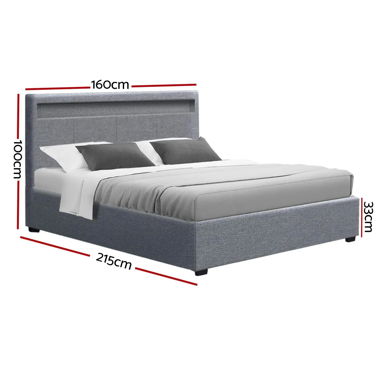 Artiss Bed Frame Queen Size LED Gas Lift Grey COLE - Mekamart Australia
