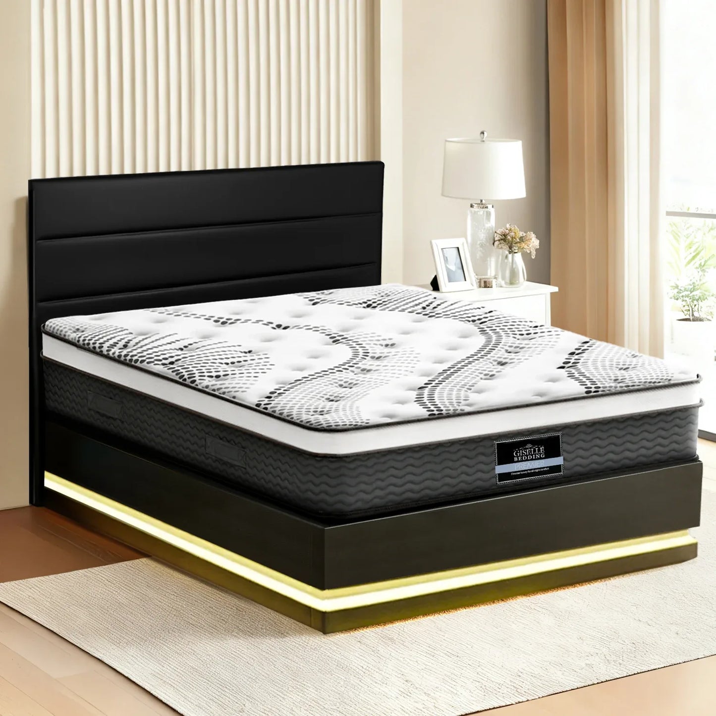 Artiss RGB LED Queen Bed Frame with 32cm Giselle Mattress Set