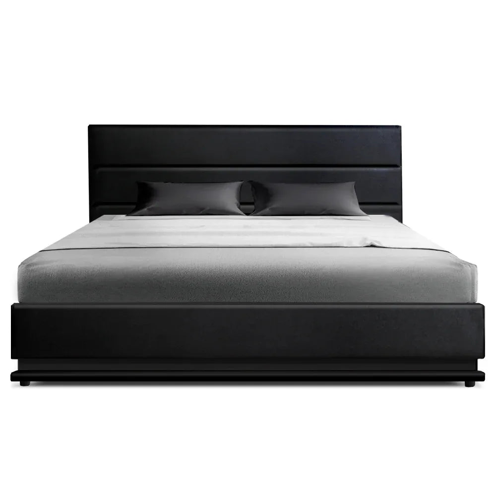 Artiss Bed Frame Double Size LED Gas Lift Black LUMI - Mekamart Australia