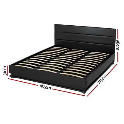 Artiss Bed Frame King Size LED Gas Lift Black LUMI
