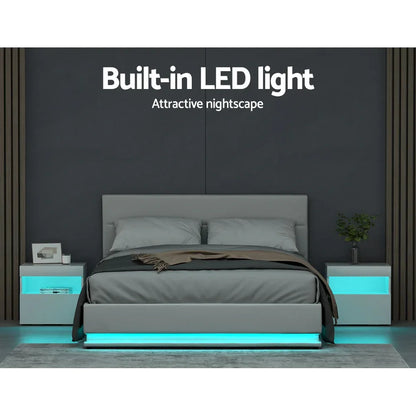 Artiss Bed Frame Queen Size LED Gas Lift White LUMI - Mekamart Australia
