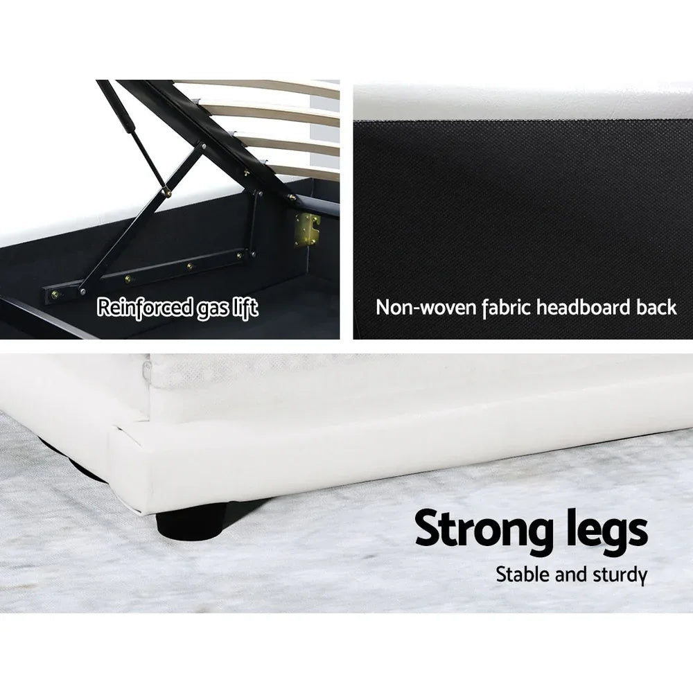 Artiss Bed Frame Queen Size LED Gas Lift White LUMI - Mekamart Australia