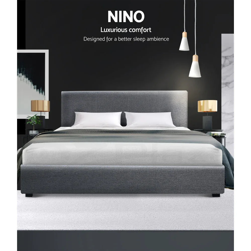 Artiss Bed Frame Double Size Gas Lift Grey NINO - Mekamart Australia