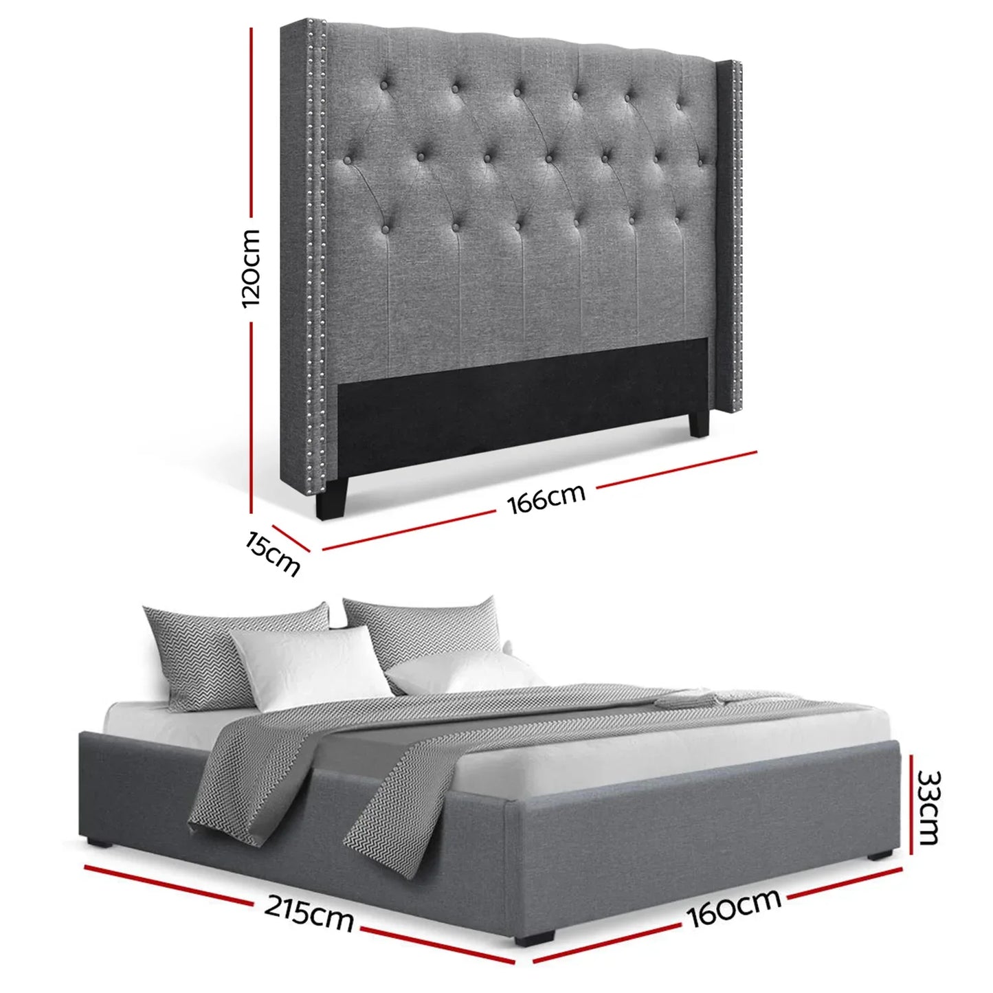Artiss Queen Bed Frame Storage Tufted Headboard Gas Lift Base Grey - Mekamart Australia
