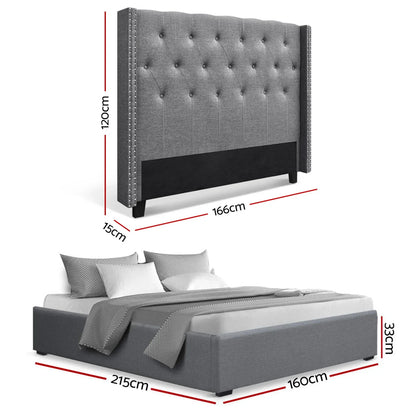 Artiss Queen Bed Frame Storage Tufted Headboard Gas Lift Base Grey - Mekamart Australia