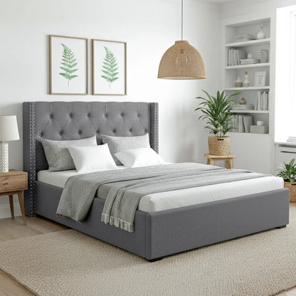 Artiss Queen Bed Frame Storage Tufted Headboard Gas Lift Base Grey - Mekamart Australia