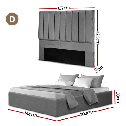 Artiss Double Bed Frame with Storage Grey Velvet Headboard Gas Lift Platform Base - Mekamart Australia