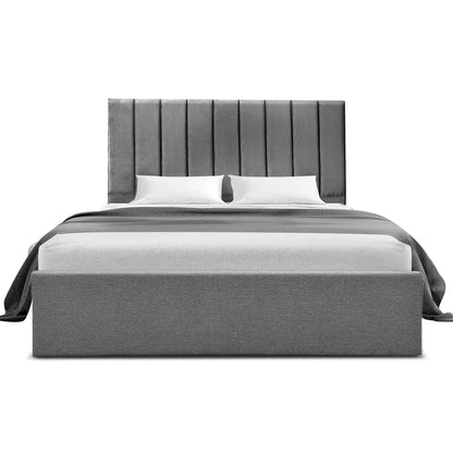 Artiss Double Bed Frame with Storage Grey Velvet Headboard Gas Lift Platform Base - Mekamart Australia