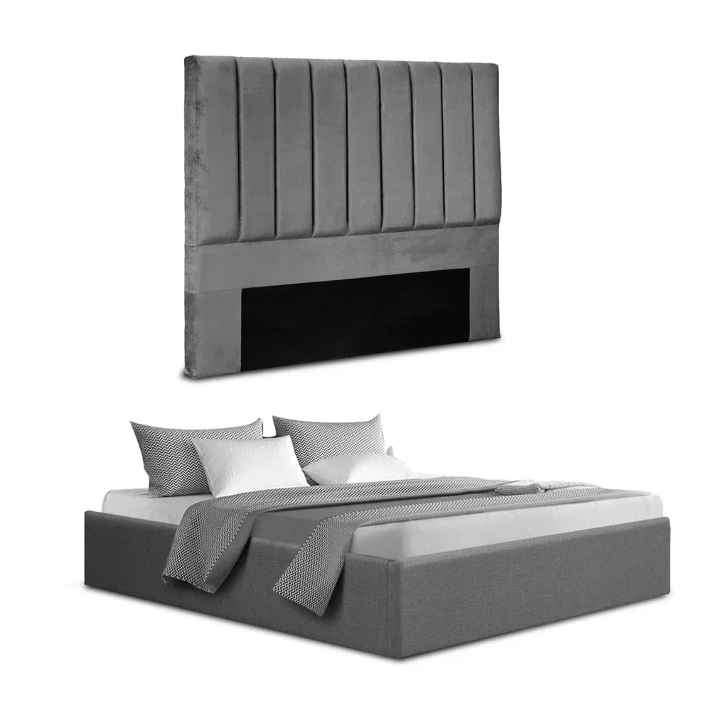 Artiss Double Bed Frame with Storage Grey Velvet Headboard Gas Lift Platform Base - Mekamart Australia