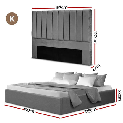 Artiss King Bed Frame with Storage Grey Velvet Headboard Gas Lift Platform Base - Mekamart Australia