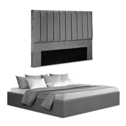 Artiss King Bed Frame with Storage Grey Velvet Headboard Gas Lift Platform Base - Mekamart Australia