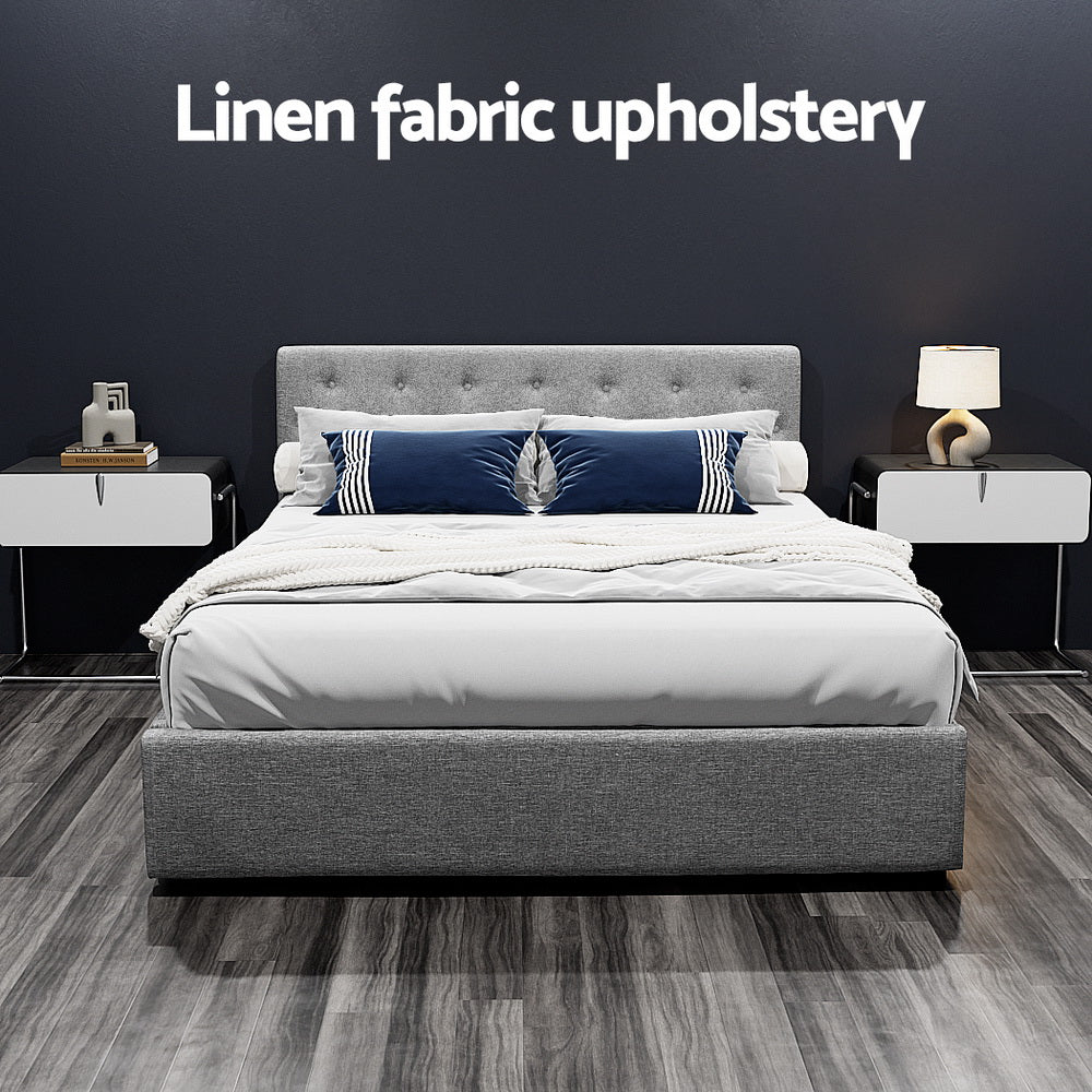 Artiss Bed Frame Queen Size Gas Lift Grey VILA