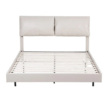 Artiss Double Bed Frame RGB LED Floating Beds Adjustable Headboard Beige White - Mekamart Australia