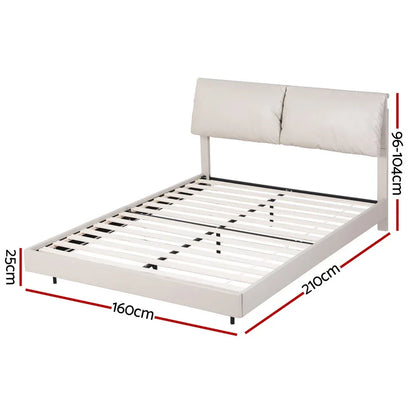 Artiss Queen Bed Frame RGB LED Floating Beds Adjustable Headboard Beige White - Mekamart Australia