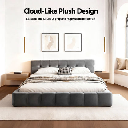 Artiss Double Size Bed Frame Plush Soft Headboard Velvet Platform Base for Modern Bedrooms Grey