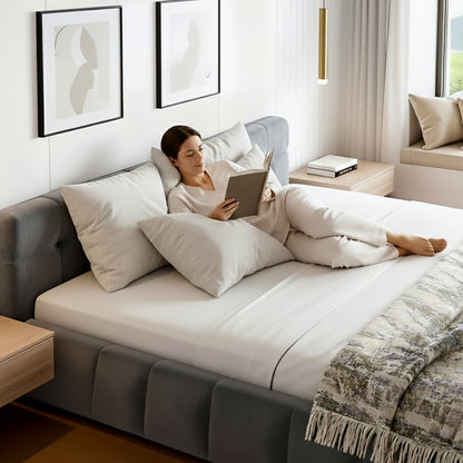 Artiss Double Size Bed Frame Plush Soft Headboard Velvet Platform Base for Modern Bedrooms Grey