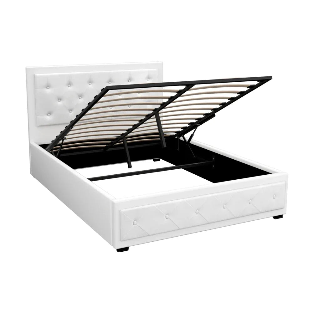 Artiss Bed Frame Double Size Gas Lift White TIYO - Mekamart Australia