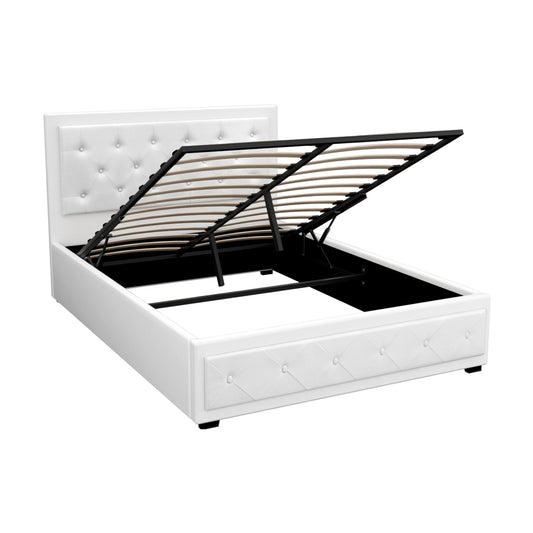 Artiss Bed Frame Double Size Gas Lift White TIYO