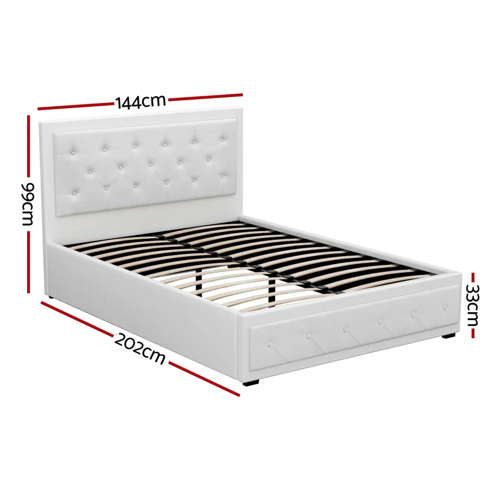 Artiss Bed Frame Double Size Gas Lift White TIYO - Mekamart Australia