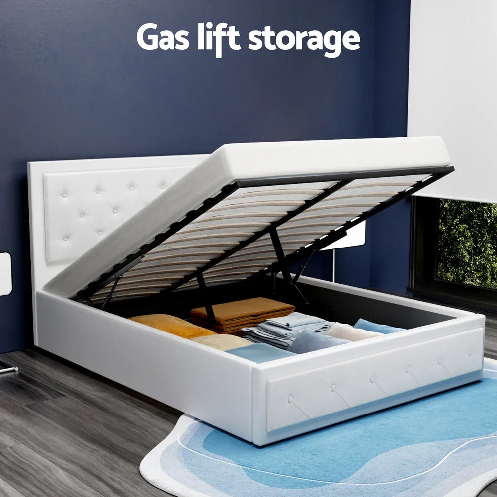 Artiss Bed Frame Double Size Gas Lift White TIYO - Mekamart Australia