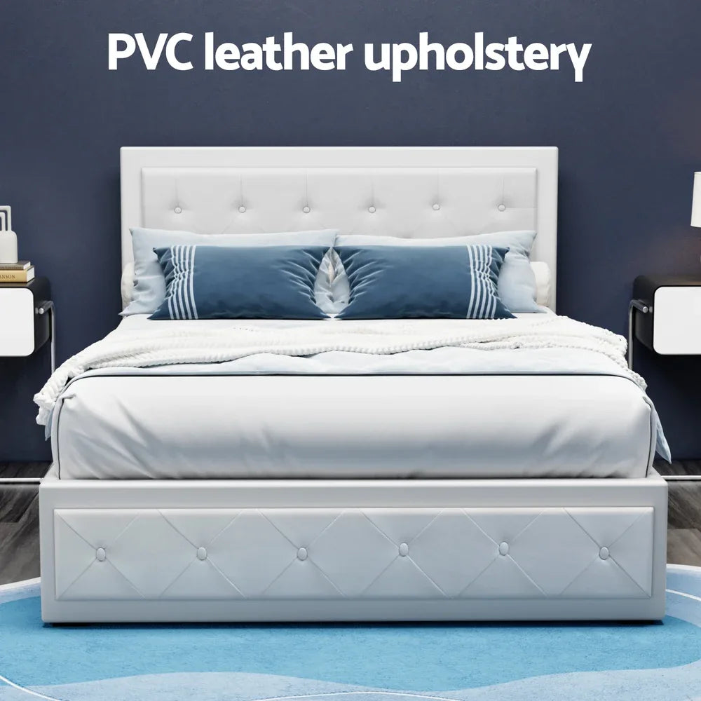 Artiss Bed Frame Double Size Gas Lift White TIYO - Mekamart Australia