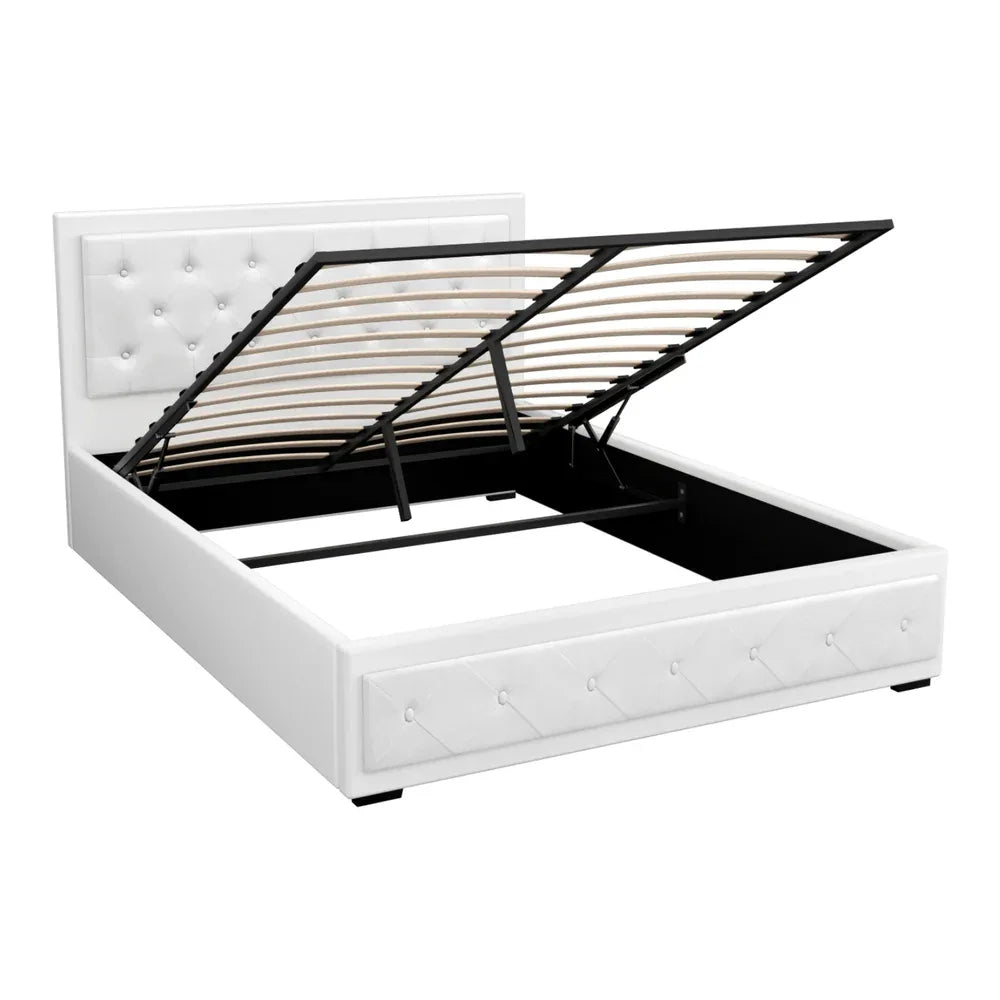Artiss Bed Frame Queen Size Gas Lift White TIYO - Mekamart Australia