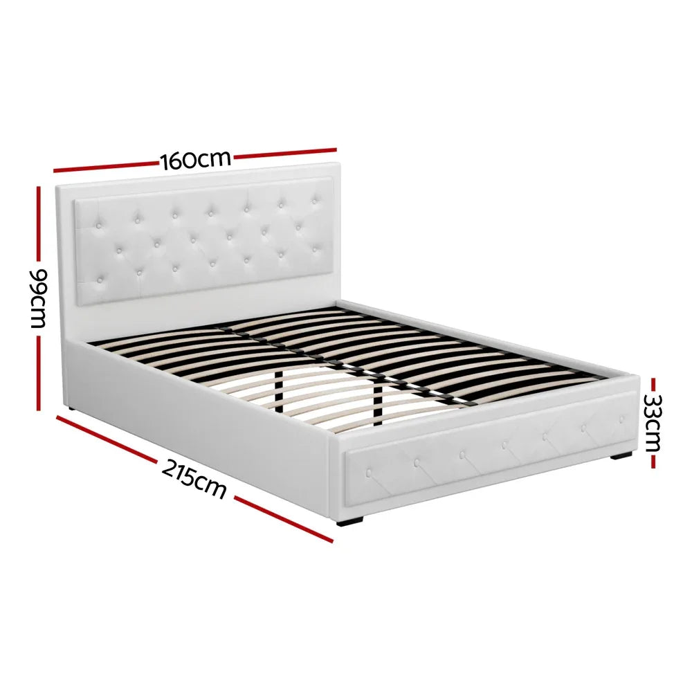 Artiss Bed Frame Queen Size Gas Lift White TIYO - Mekamart Australia