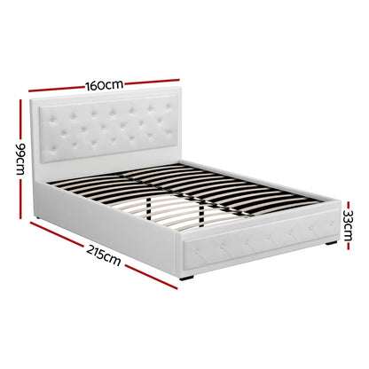 Artiss Bed Frame Queen Size Gas Lift White TIYO - Mekamart Australia