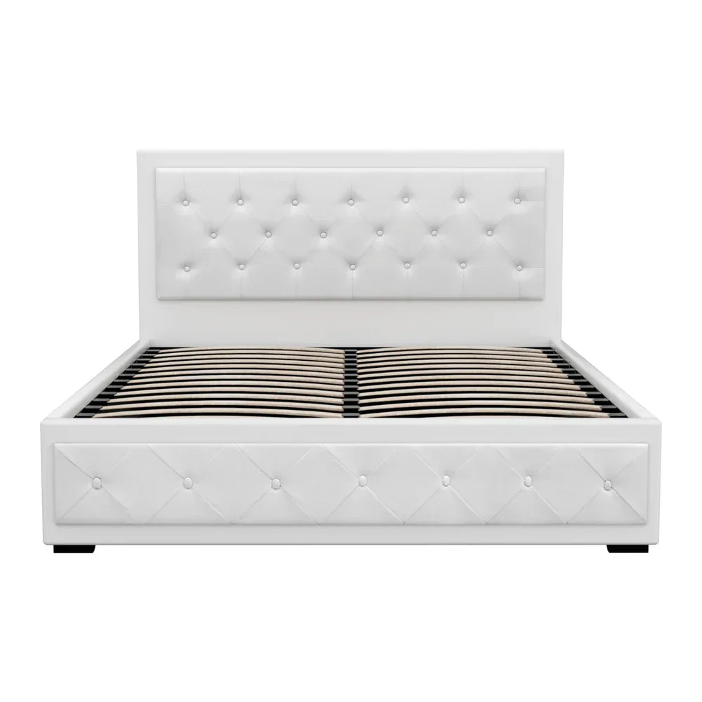 Artiss Bed Frame Queen Size Gas Lift White TIYO - Mekamart Australia