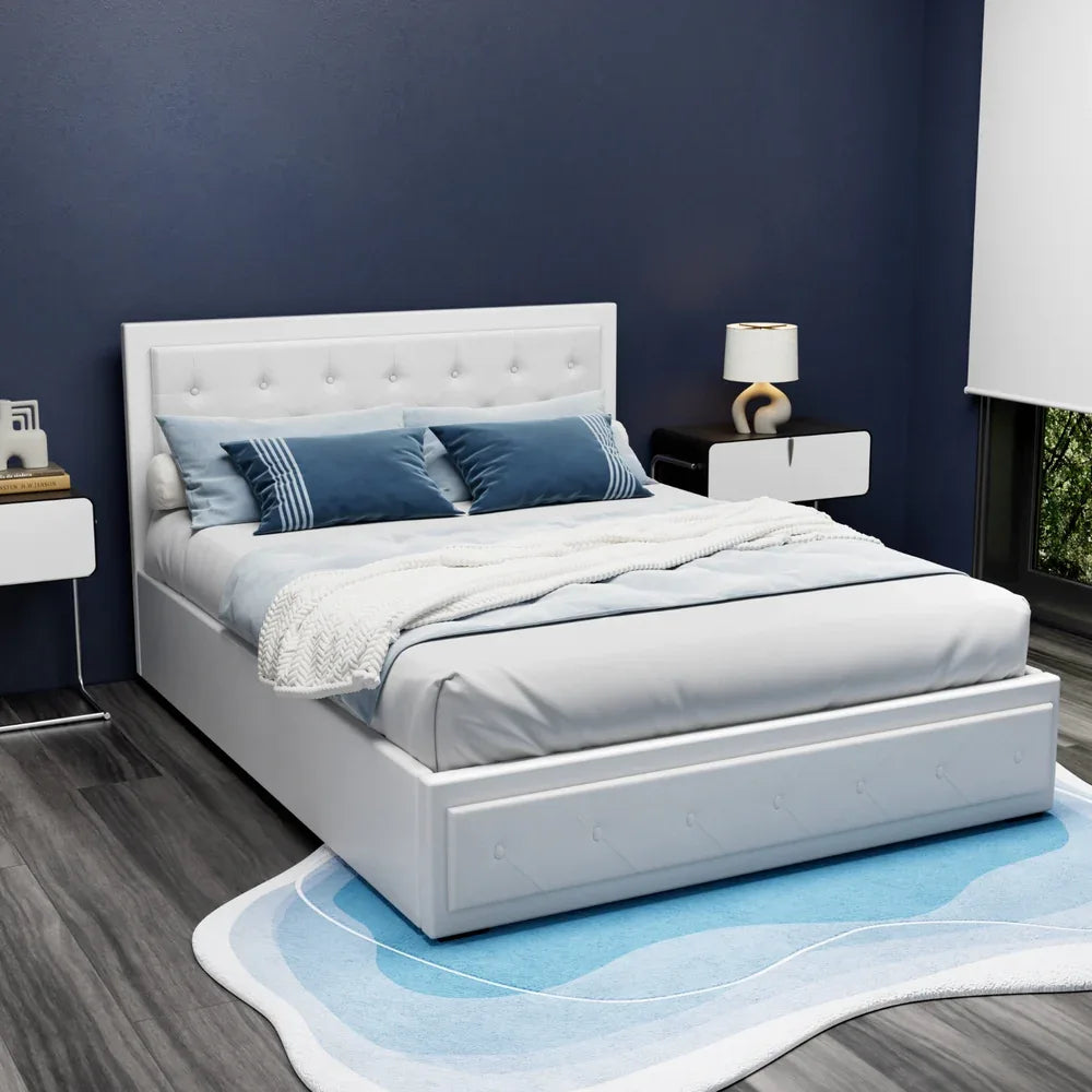 Artiss Bed Frame Queen Size Gas Lift White TIYO - Mekamart Australia