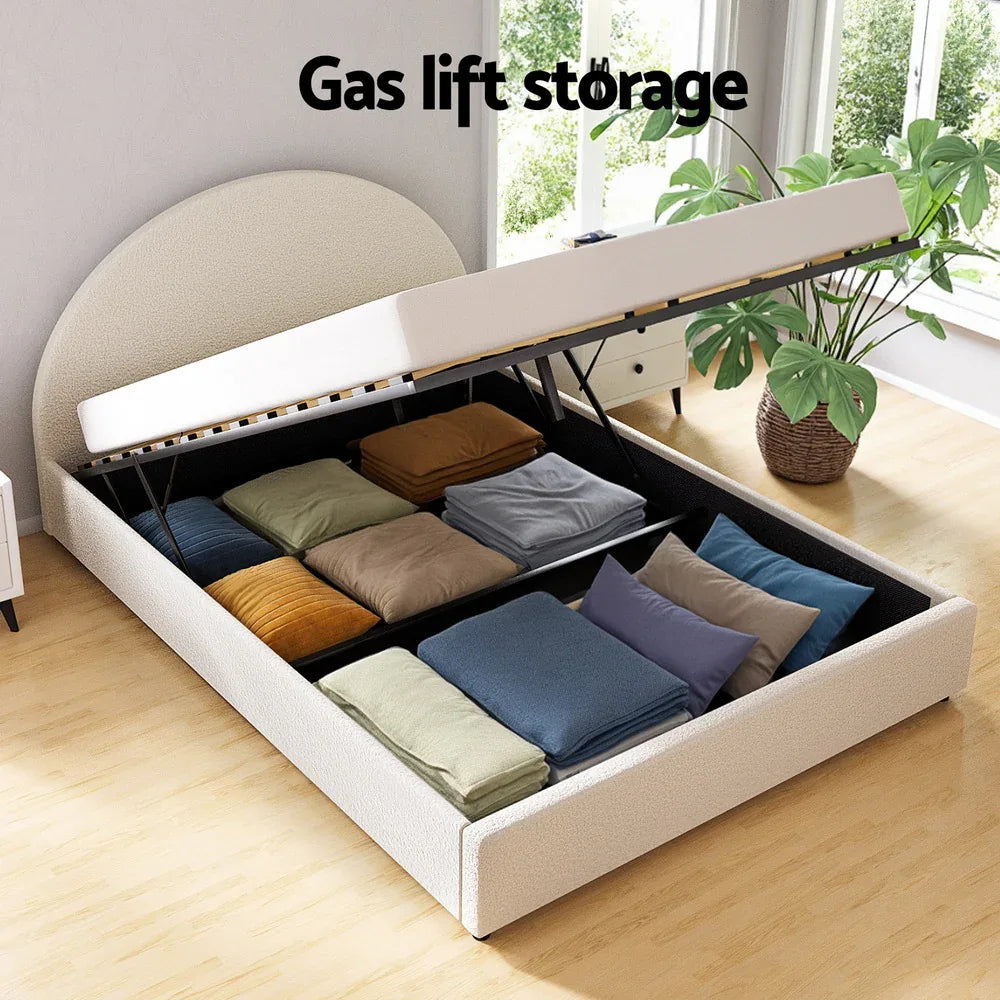 Artiss Bed Frame Gas Lift Strorage Beds Base Platform Boucle Fabric Double ELLA - Mekamart Australia