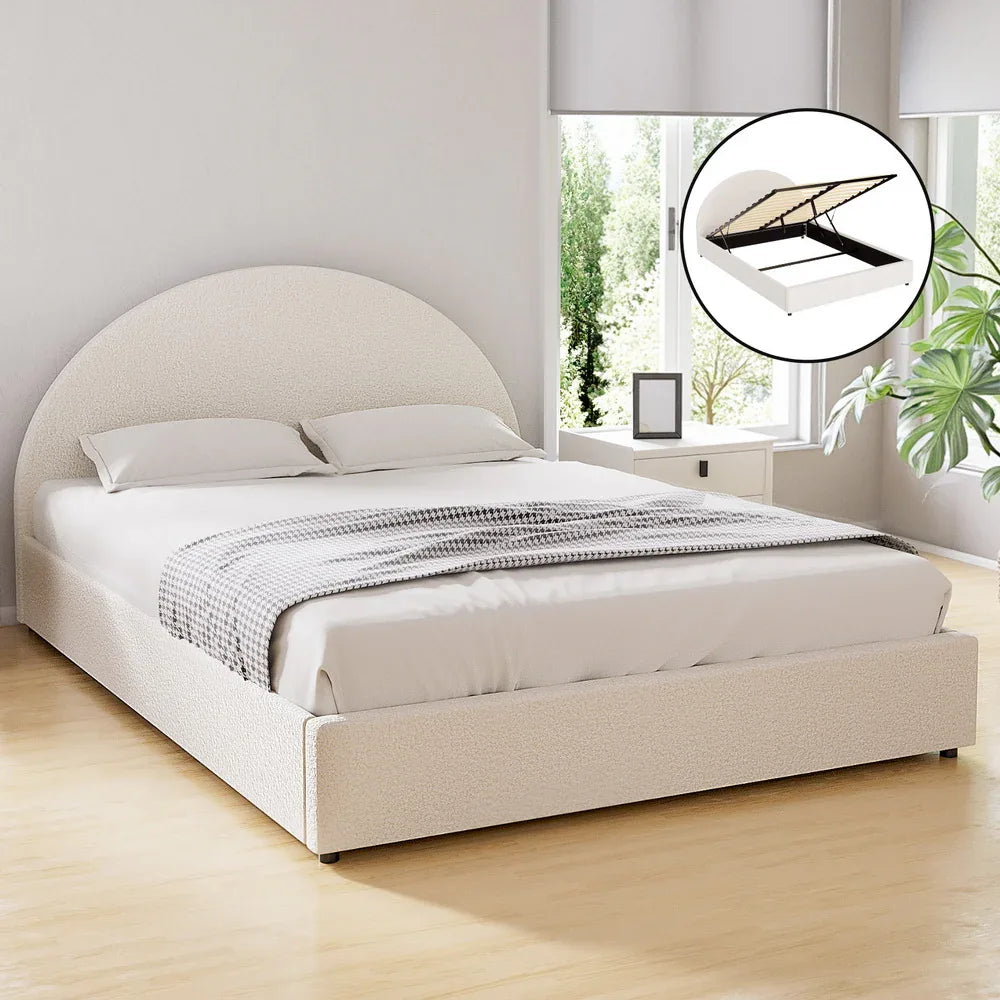 Artiss Bed Frame Gas Lift Strorage Beds Base Platform Boucle Fabric Double ELLA - Mekamart Australia