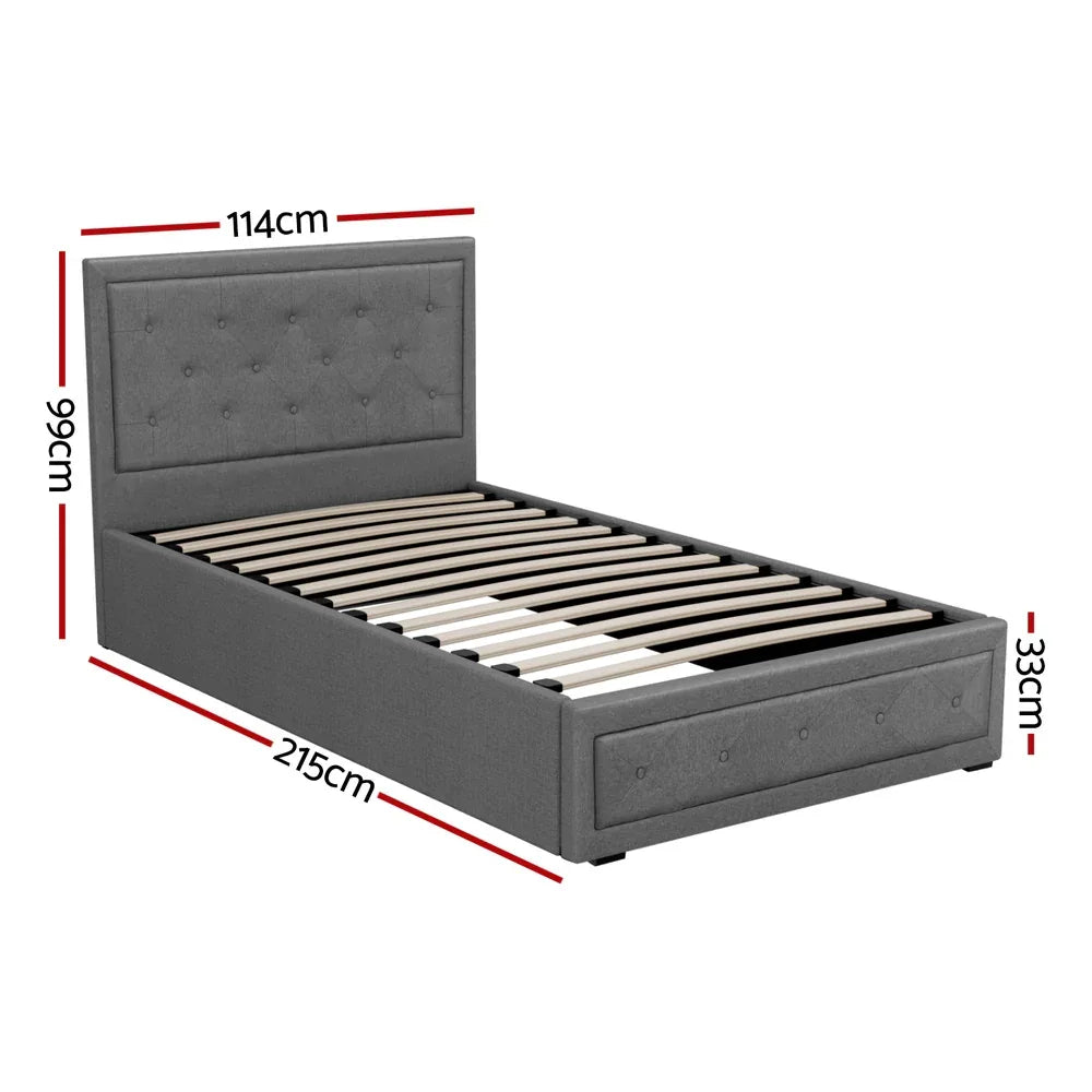 Artiss Bed Frame King Single Size Gas Lift Storage Mattress Base Wooden Grey - Mekamart Australia