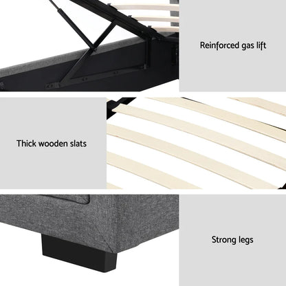 Artiss Bed Frame King Single Size Gas Lift Storage Mattress Base Wooden Grey - Mekamart Australia