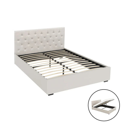 Artiss Bed Frame Queen Size Gas Lift Beige VILA - Mekamart Australia