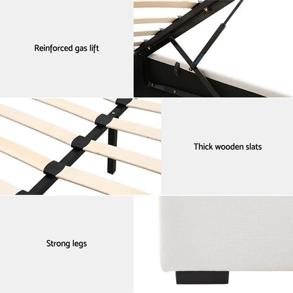Artiss Bed Frame Queen Size Gas Lift Beige VILA - Mekamart Australia
