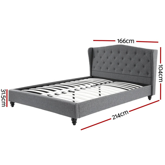 Artiss Queen Bed Frame with Wingback Headboard Grey Linen Upholstered Platform Bed Base