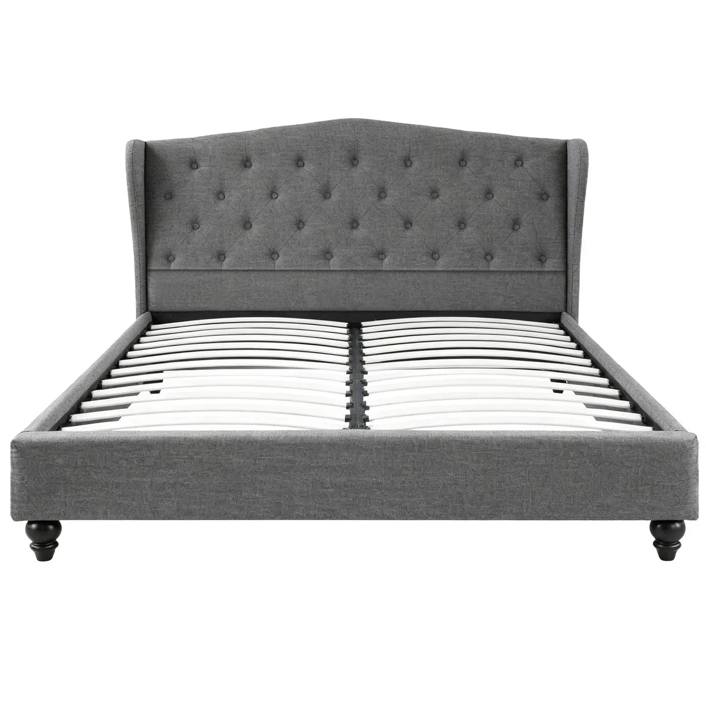 Artiss Queen Bed Frame with Wingback Headboard Grey Linen Upholstered Platform Bed Base
