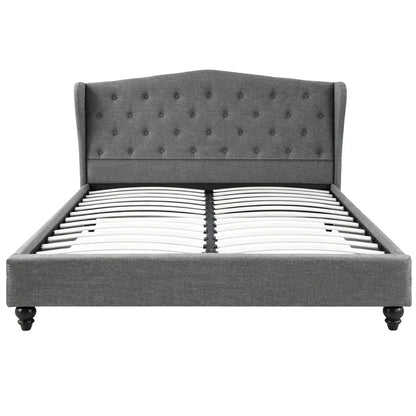 Artiss Queen Bed Frame with Wingback Headboard Grey Linen Upholstered Platform Bed Base