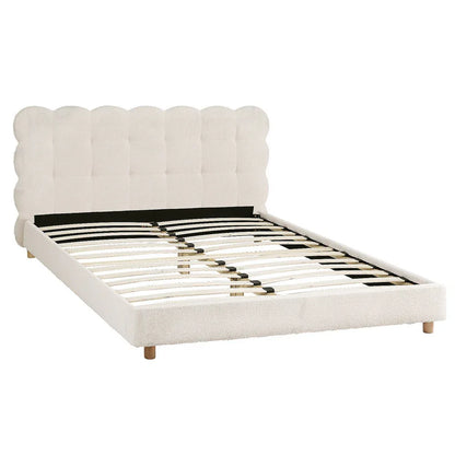 Artiss Queen Bed Frame Cloud Headboard Boucle Fabric Mattress Platform Base White - Mekamart Australia