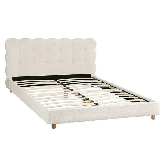 Artiss Queen Bed Frame Cloud Headboard Boucle Fabric Mattress Platform Base White