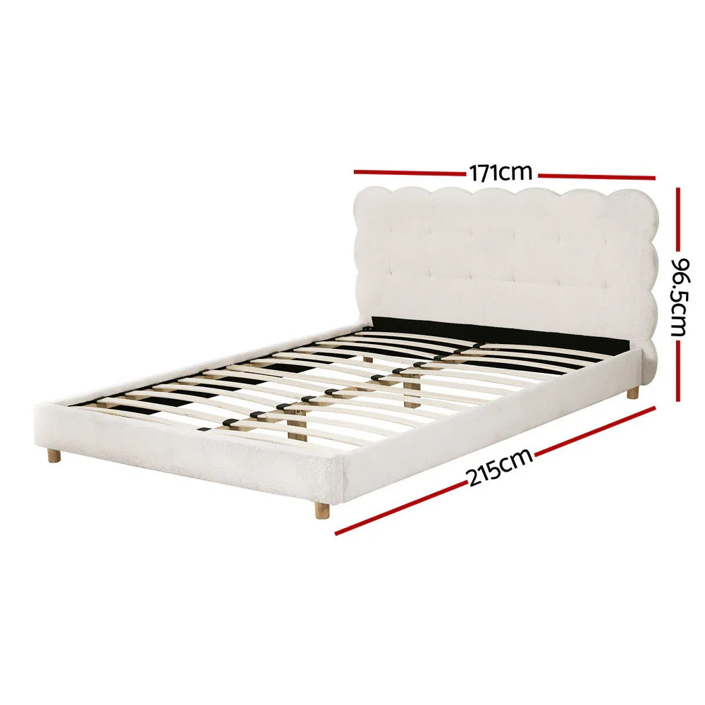 Artiss Queen Bed Frame Cloud Headboard Boucle Fabric Mattress Platform Base White - Mekamart Australia